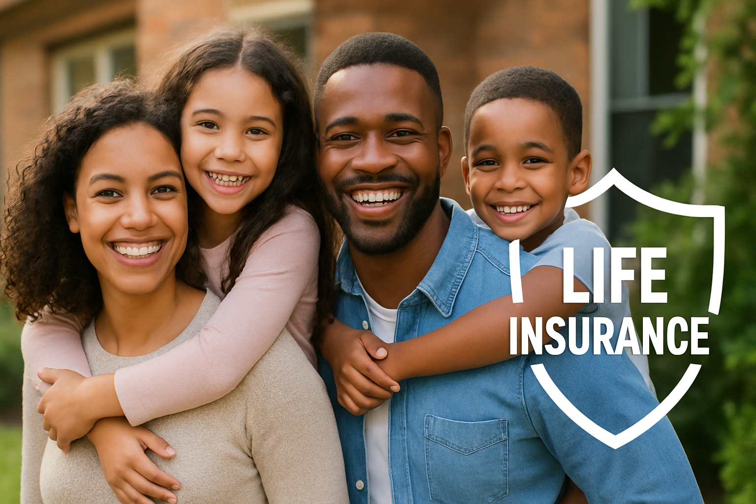 A family smiling together, representing financial security with life insurance.